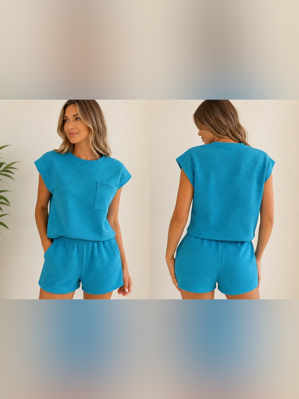 Entro Blue Waffle Knit Set Small